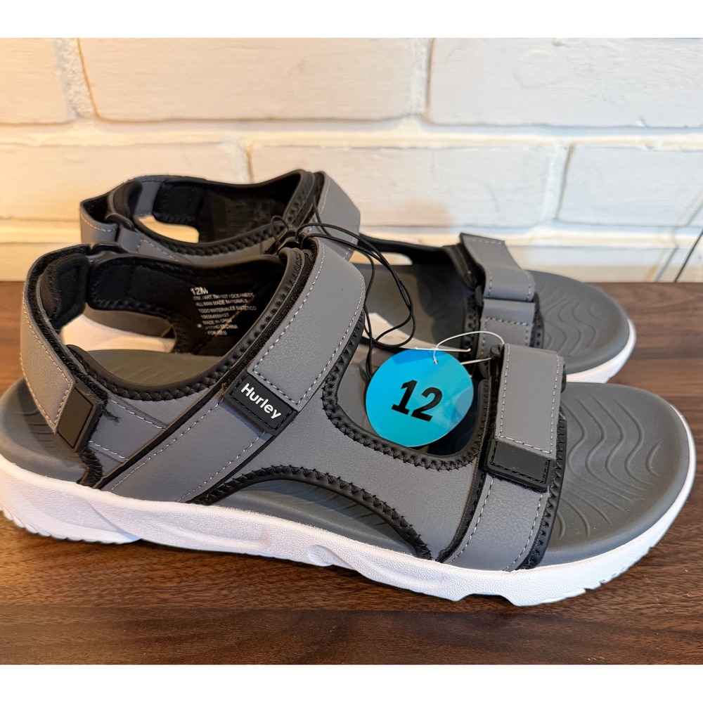 Hurley Oceanside Mens Sport Sandals Grey Black Adjustable Straps •12• Gorpcore